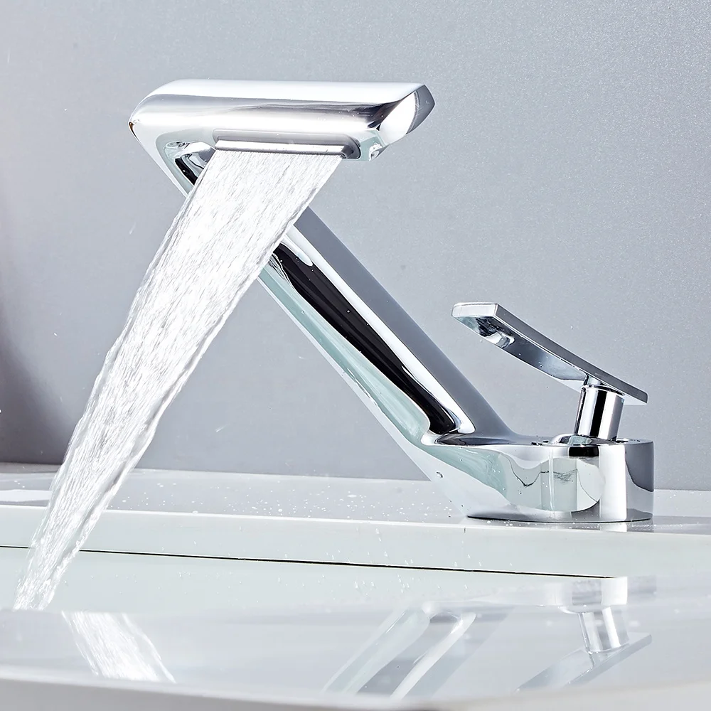 

DUTRIEUX Brass Faucet With Ceramic Valve Black Gold Chrome Artistic Waterfall Tap for Bathroom Single Hole Mount