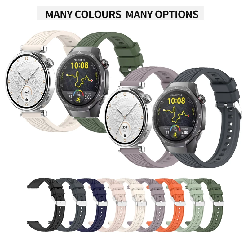 18mm 20mm 22mm Engraved Stripes Silicone Strap Band For Huawei Watch GT5 / GT4 / GT3 SE / GT-2-2e-Pro-3-4-5 41mm 42mm 46mm