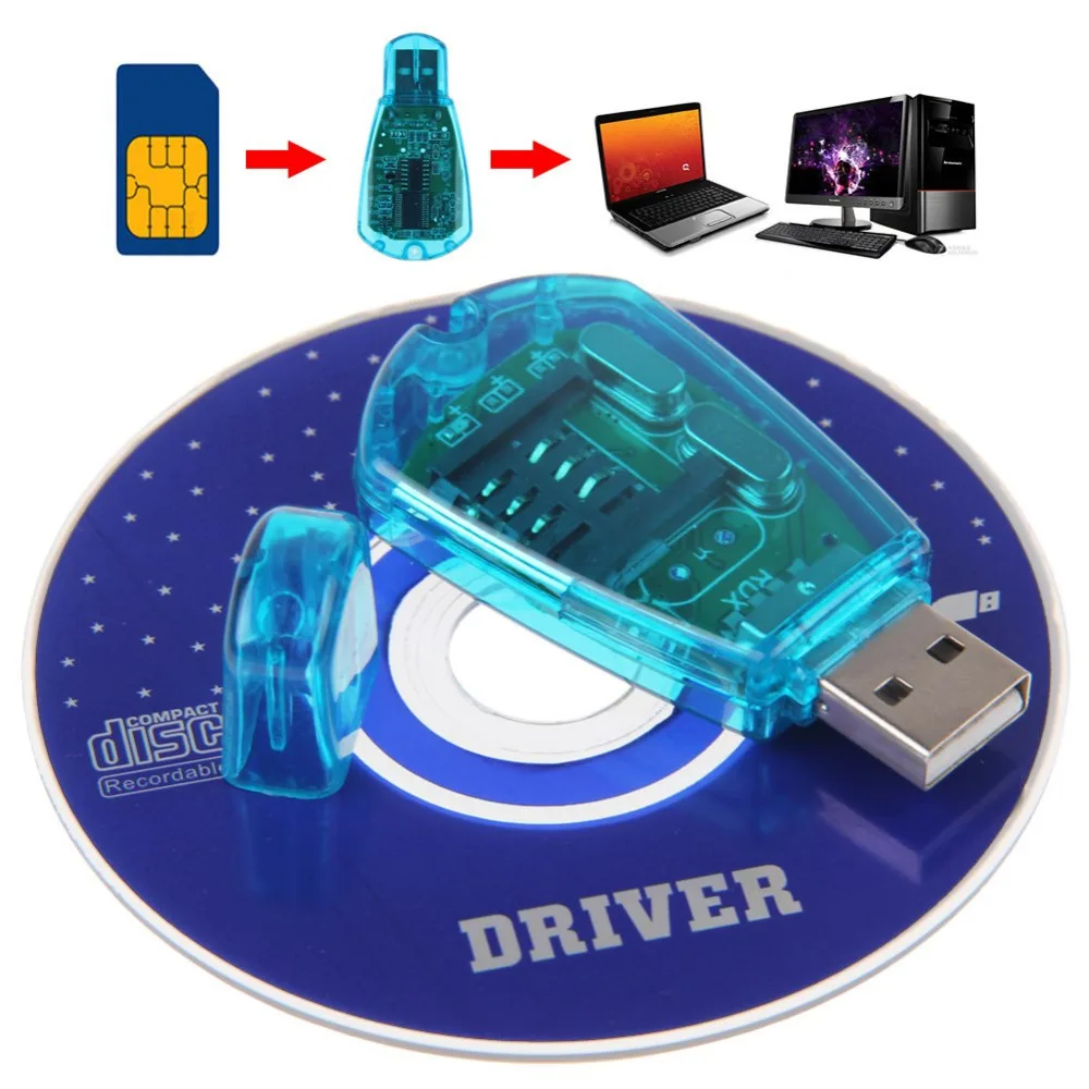 Blue USB SIM Card Reader Copy/Cloner/Writer/Backup Kit SIM Card Reader GSM CDMA SMS Backup + CD Disk