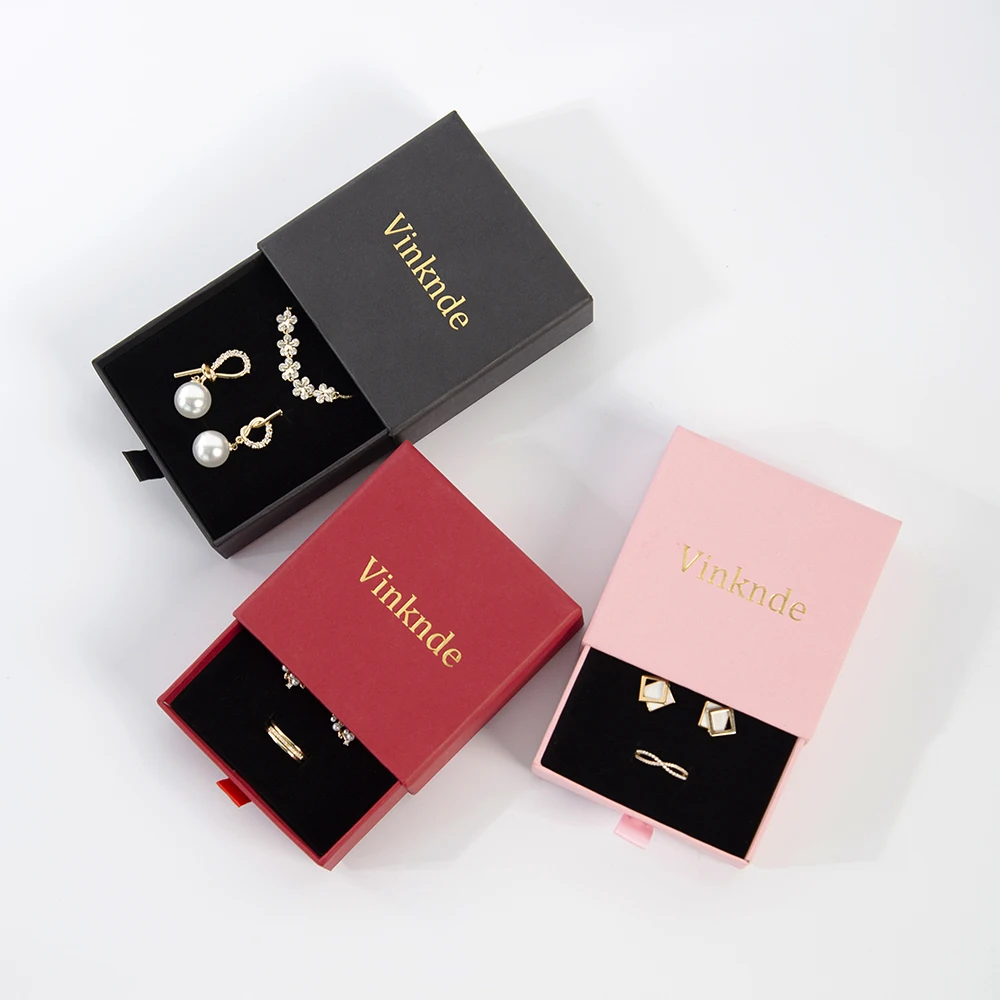 

100pcs Bulk Necklace Earring Bracelet Ring Jewellery Box Custom Luxury Paper Drawer Packaging Gift Jewelry Box With Logo Printed