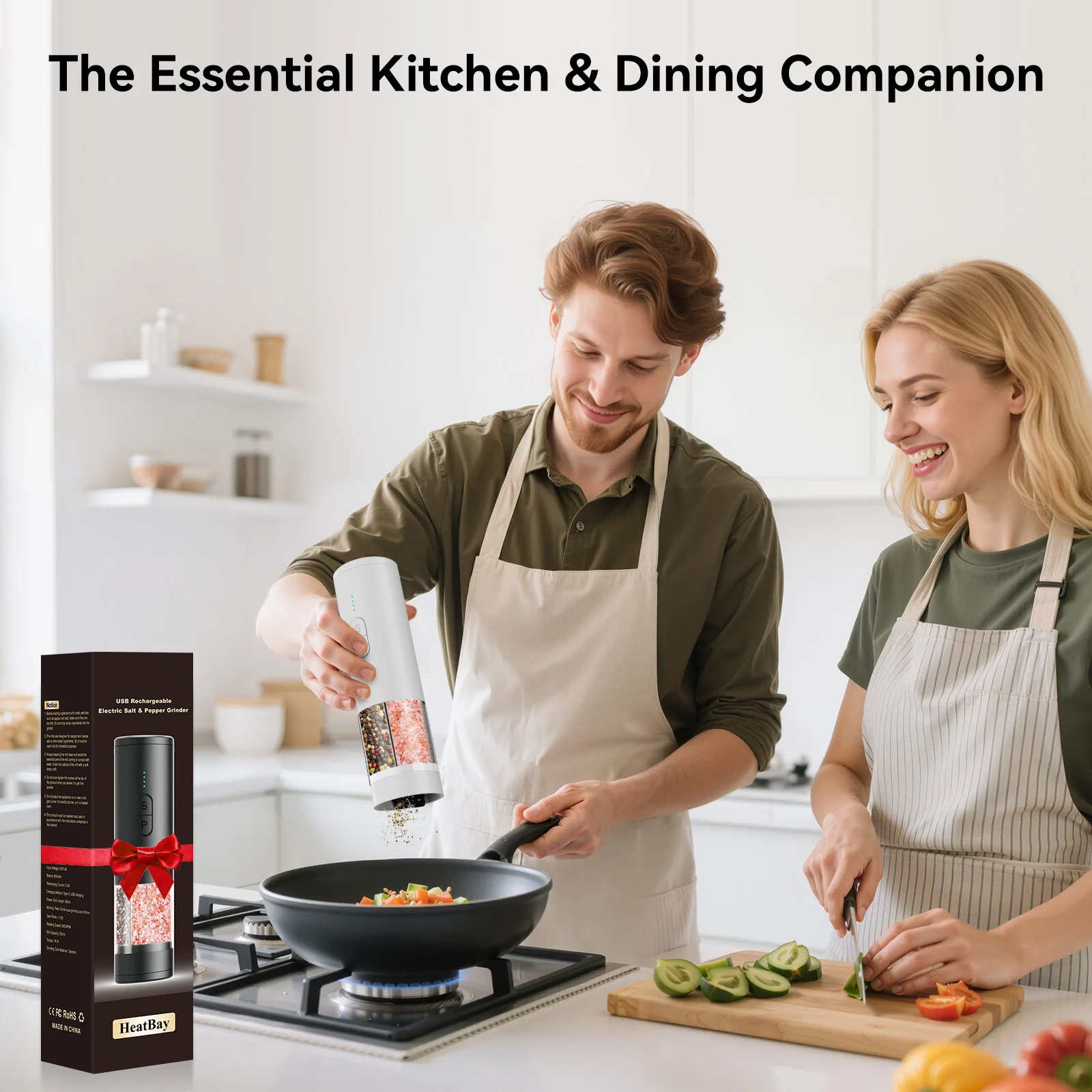 2 in 1 Electric Salt and Pepper Grinder Type C Rechargeable Adjustable Coarseness 2 100ml Capacity Instant S P Switch Kitch