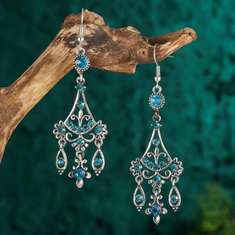 New Vintage Palace Style Long Water Drop Earrings For Women Ethnic Elegant Geometric Dangle Earrings Jhumka Jewelry Gift