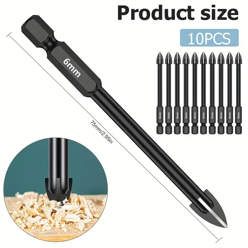 5pcs/10pcs Cross Hex Drill Bit Set For Tile Porcelain Glass Mirror Multifunction Tile Porcelain Drill Bit Kit