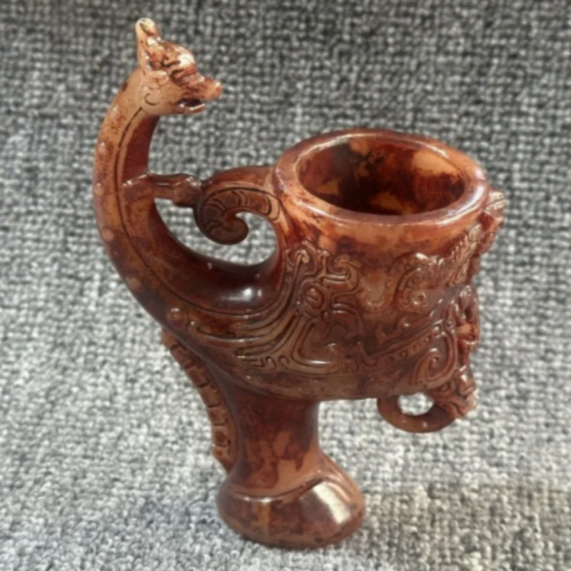 Vintage Xiuyan Jade Phoenix Wine Cup - Chinese Carved Jade Goblet Collectible Craft for Home Display and Collection