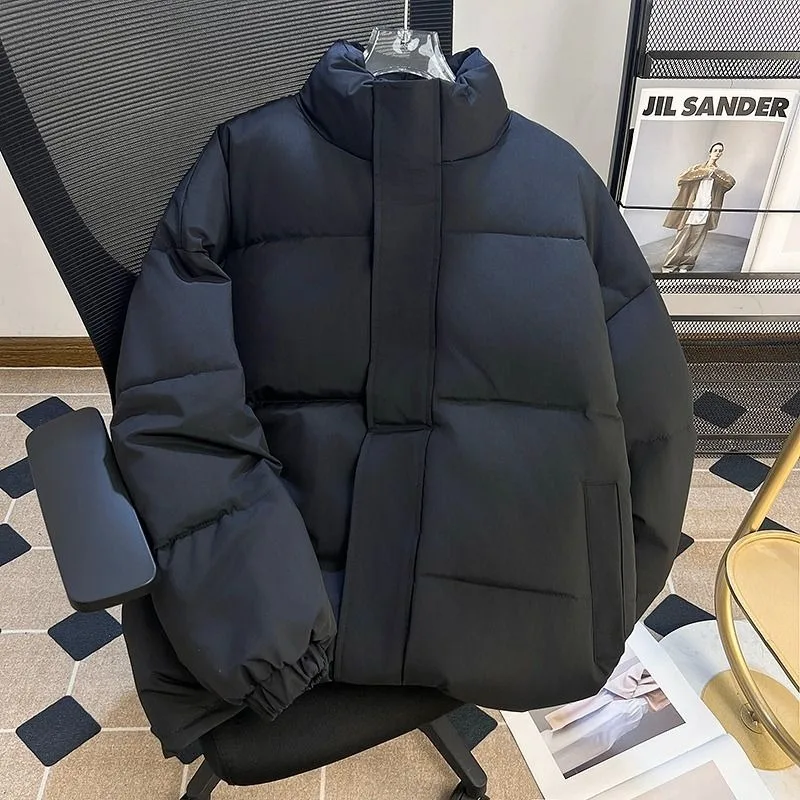 

Pure black lightweight down jacket for men, winter youth, two cotton jacket, cotton jacket, high street standing collar face