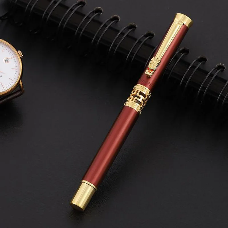 Luxury Metal Pen Golden Gift 0.5MM Refill Rollerball Pen Frosted red Stationery Office School Supplies Writing Gift