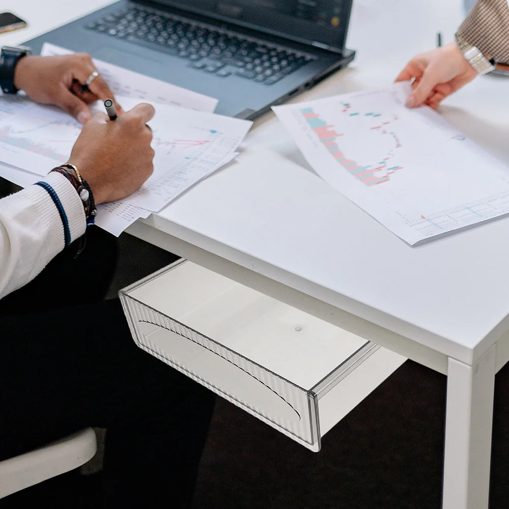 

Under Desk Drawer Organizer Adhesive Storage Box Plastic Hidden Drawer for Office Stationery Cosmetics Desktop