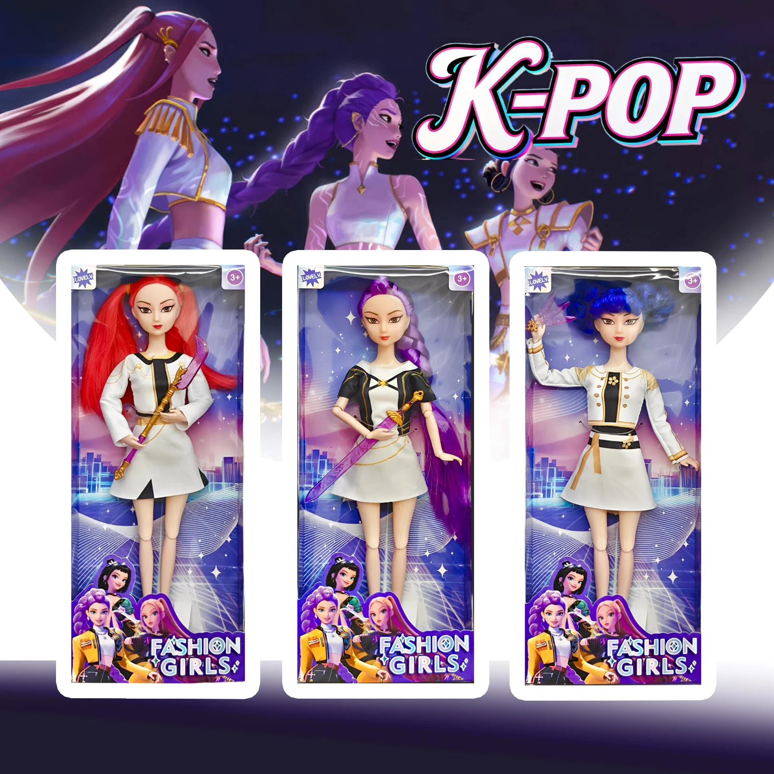 Nouveauté Kpop Demon Hunter Girl Group Dolls - Mira, Rumi, Zoey avec jouet musical de chanson à thème, cadeau d'anniversaire de Noël pour les filles
