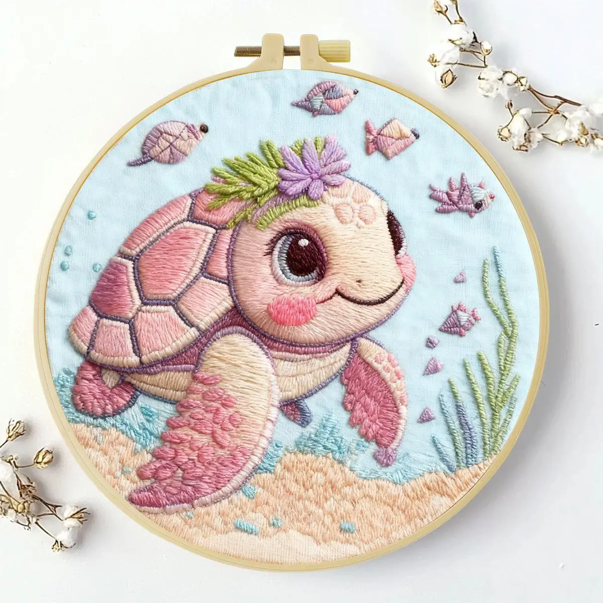 1 Stück 20X20CM/15X15CM 7,87/6,3 Zoll Tier - Schildkröte Stickerei Starter-Kit DIY-Kit DIY-Stickerei-Set Handarbeiten Nadelkunst – Detail 5