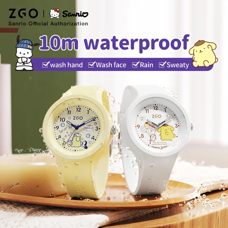 ZGO X Sanrio Pudding Dog Children\'s Watch for Girls, Rubber Strap, Sports Waterproof Luminous Watch, Gift for Kids 877