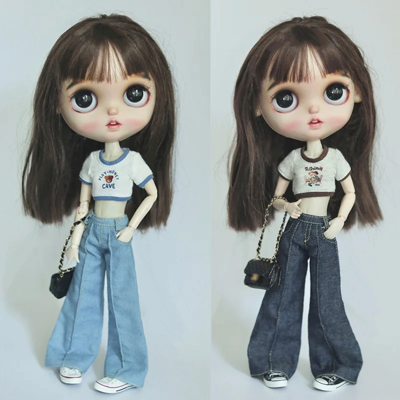 Neue Blyth Puppe Kleidung Mode Denim Hosen Tank Top Halb Plissee Rock Pullover Jacke für Ob24 Azon Licca 19 Joint kleidung