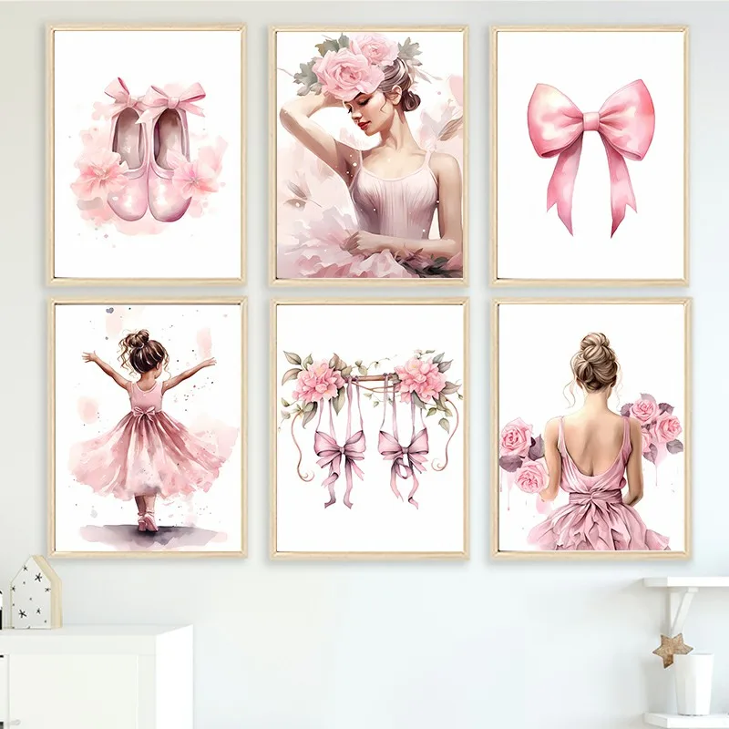 

Pretty Ballet Girl Cartoon Flowers Abstract Painting Wall Art Poster Vintage Canwas Painting Prints Pictures For kids room Decor