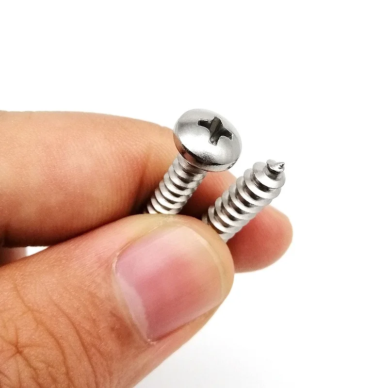 

5~100pc M2 M2.2 M2.6 M3 M3.5 M4 M5 M6 Cross Phillips Round Pan Head Self-tapping Wood Screw Marine Grade 316 A4 Stainless Steel