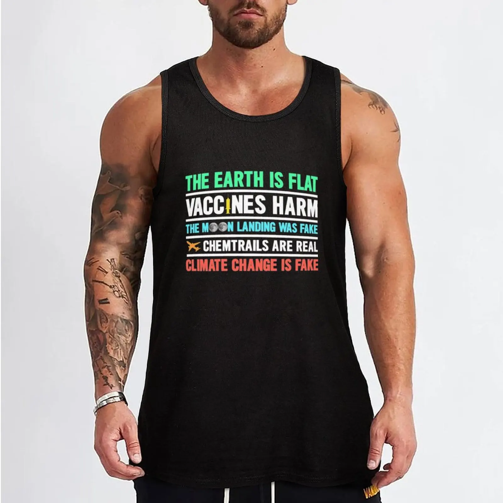 The Earth Is Flat Vaccines Harm Chemtrails Mask T Tank Top Man sleeveless shirt bodybuilding t-shirt