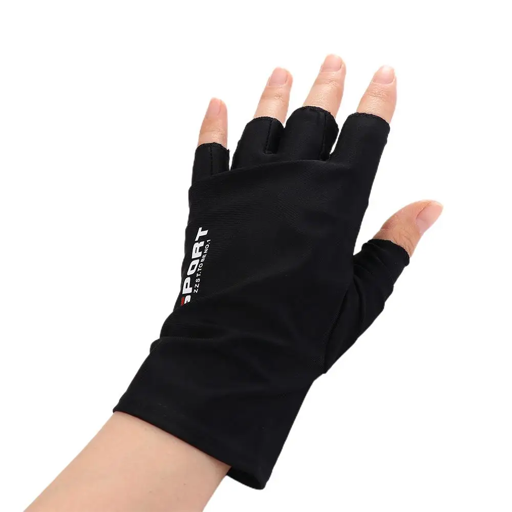 Solid Color Sun Protection Ridding Gloves Silicone Half Finger Gloves Ice Silk Gloves Non-slip Mittens Men Elastic Gloves