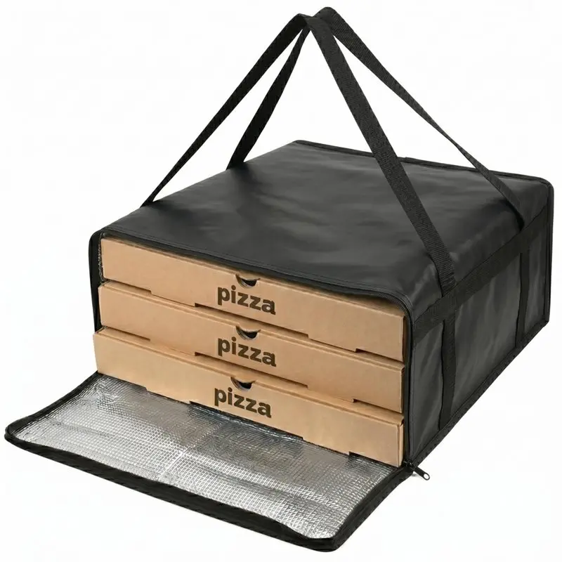 ABRT-19.6X19.6X5.9 Insulated Pizza Delivery Bag With Zipper Thermal Food Carrier Reusable Catering Transport Box Black
