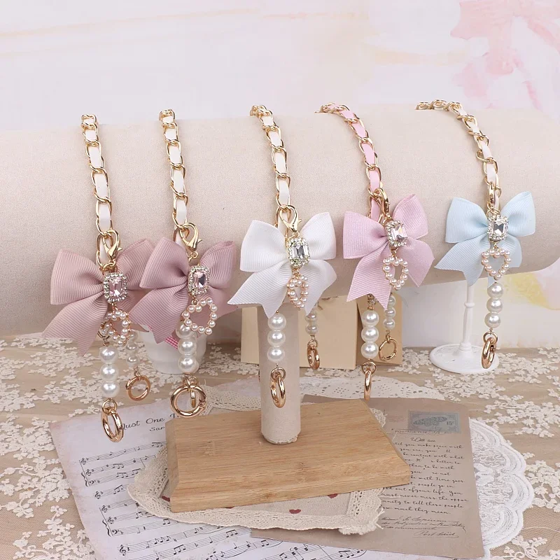 Handmade Butterfly Knot Keyrings Bowknot Bag Pendant Women Backpack Ornament Keychain Pearls Beaded Bow Bag Charms