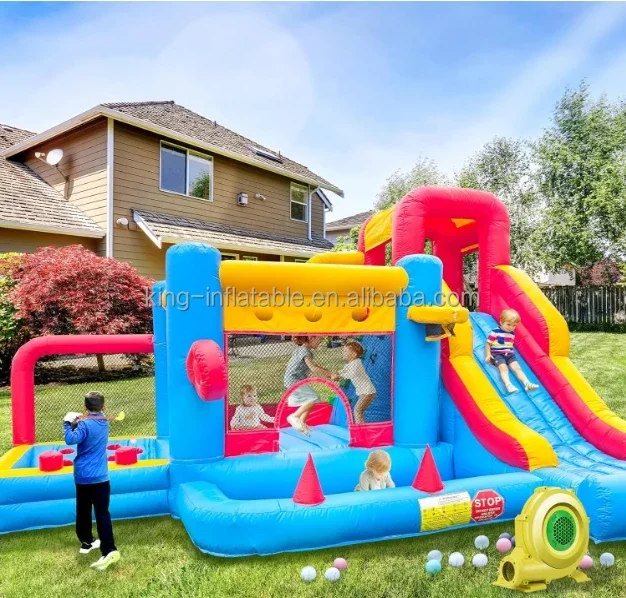 16x16x10ft Commercial Grade Inflatable Bounce House 100% PVC Bouncy Castle for Kids with Slide/Golf Area/Ball Pit/Climbing Wall