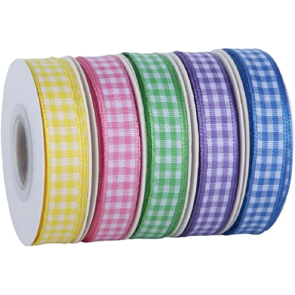 50Yards Gingham Ribbons for Wedding Christmas Party Decorations Gifts Wrapping DIY Crafts Bow Hair Plaid Ribbon Packaging Fabric