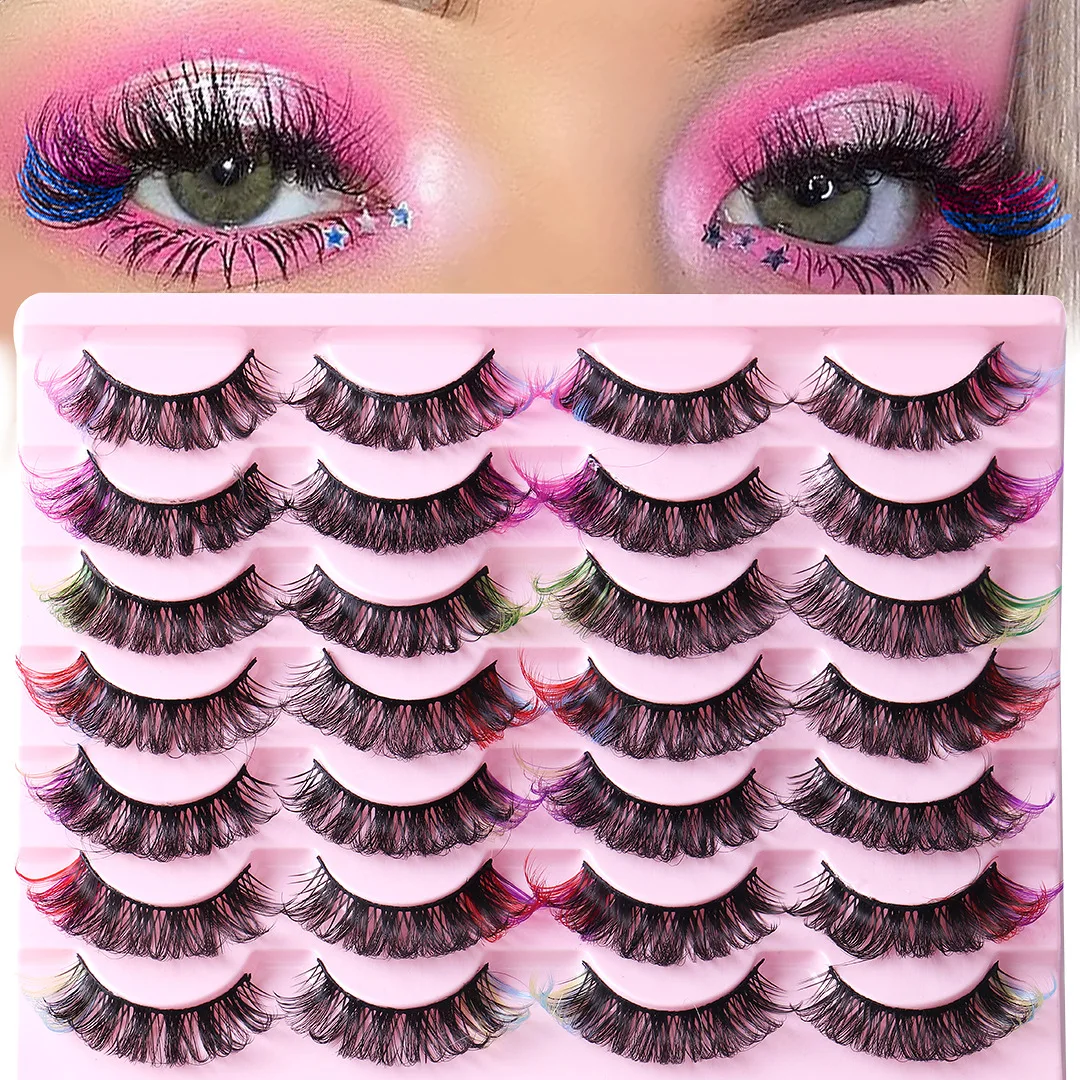 

14 Pairs 3D Mink Lashes Faux Mink Fluffy Lash Colored Soft Wispy Eyelash Dramatic DD Curl False Eyelashes Makeup Russian Volume