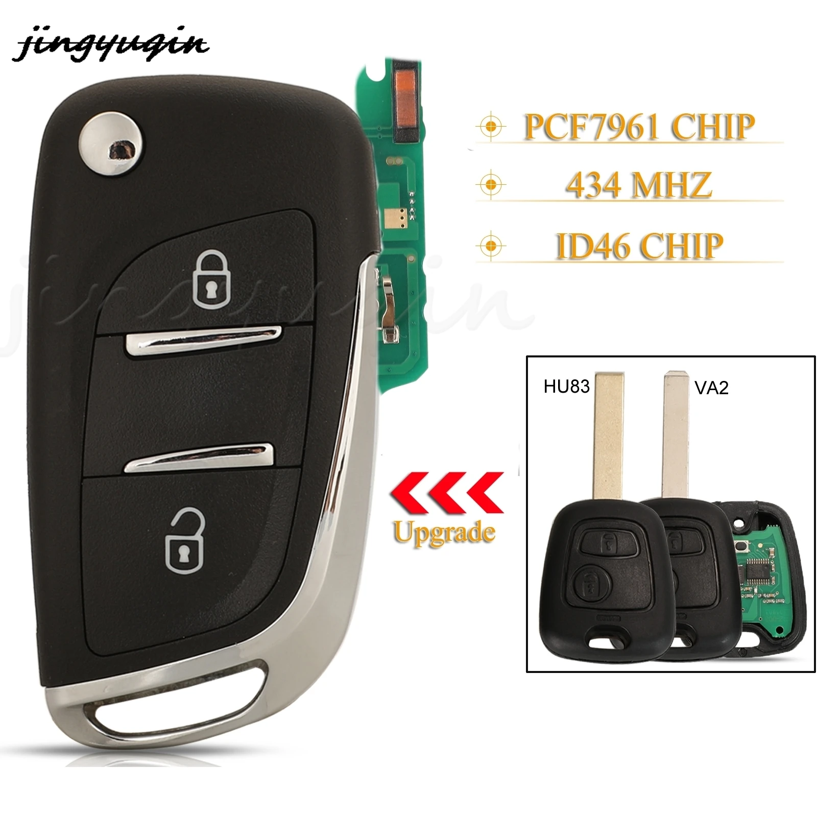 

jingyuqin 2 Buttons Modified Smart Remote Key Fob 434MHZ ID46 PCF7961 Chip For Citroen C2 C3 Berlingo Peugeot 307 306 406