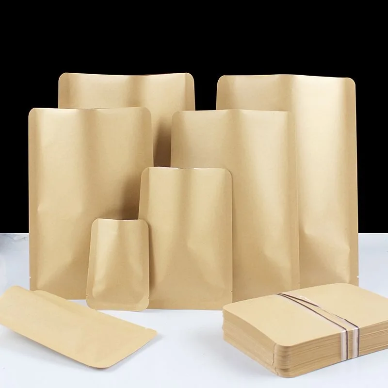 Kraft Paper Inner Aluminum Foil Coated Bag, Flat Bottom, Open Top Hot Seal, Tea Sugar Food, Small Items, Custom Printing Design