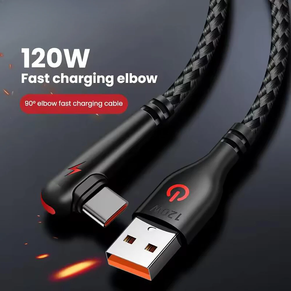 120W USB-C-auf-Typ-C-Kabel, 90-Grad-Winkel, schnelles Laden für Huawei Mate 60, Xiaomi, Samsung, Datenkabel mit schneller Ladefunktion
