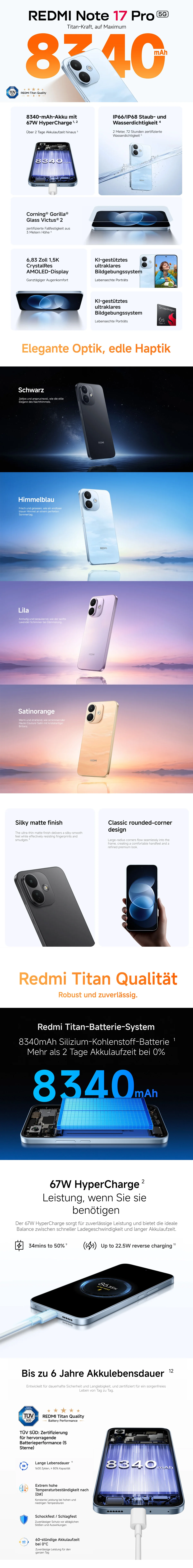 Xiaomi Redmi Note 17 Pro 5G Global Version, 6.83 Inch 120Hz AMOLED Screen, 8340mAh Battery, Snapdragon 6s Gen 4, 67W HyperCharge, 50MP OIS Camera, IP68 Waterproof, Dual SIM Mobile Phone