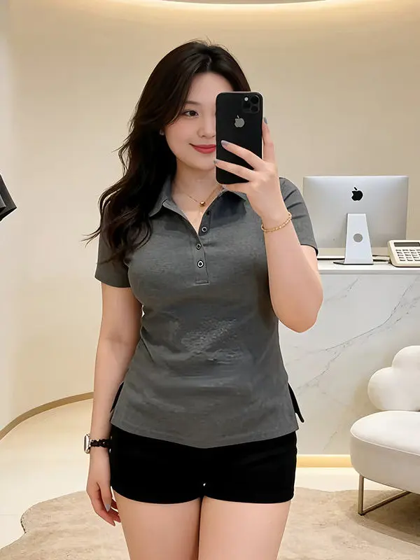 

Женская футболка больших размеров в корейском стиле с коротким рукавом, с эффектом утягивания талии, весенне-летний повседневный топ для города, модный дизайн