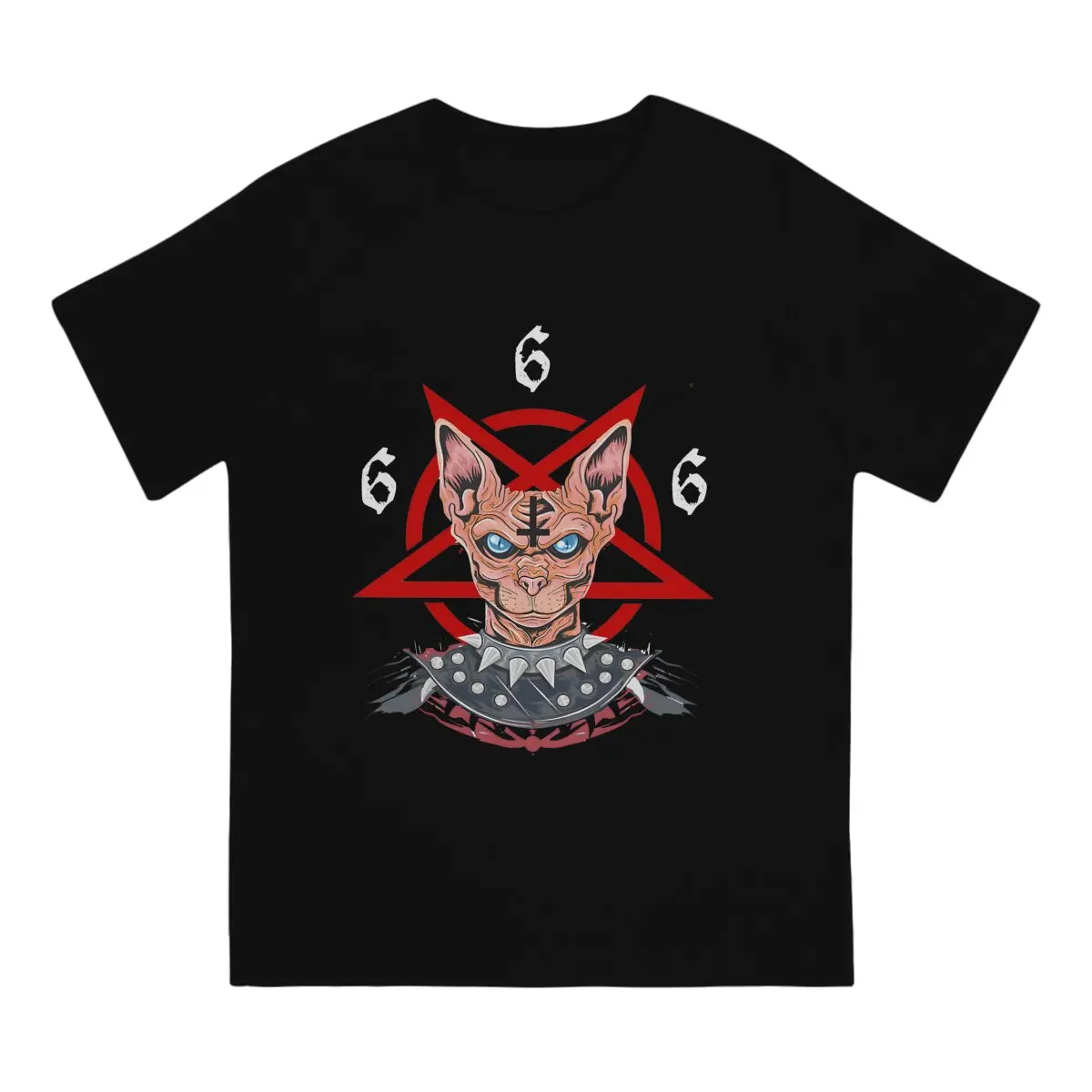 Satanic Black Metal Cat Pentagram 666 Antichrist Baphomet Tshirt Graphic Men Tops Vintage Alternative Summer Clothes Cotton