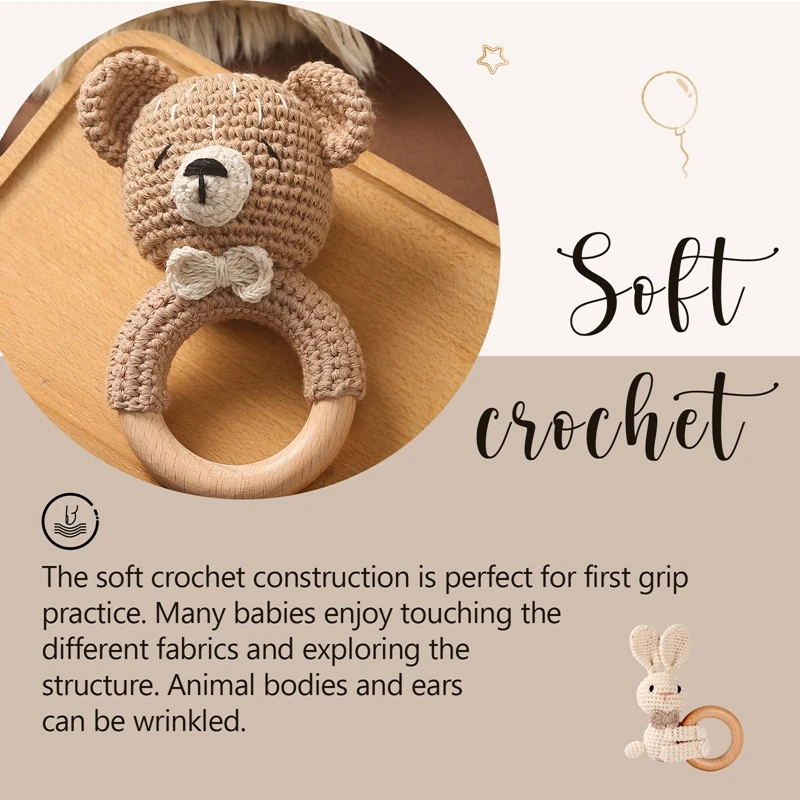 1pc Baby Rasseln häkeln Hase Rassel Spielzeug Holzring Baby Beißring Nagetier Baby Gym Mobile Rasseln Neugeborene Lernspiel zeug Geschenke