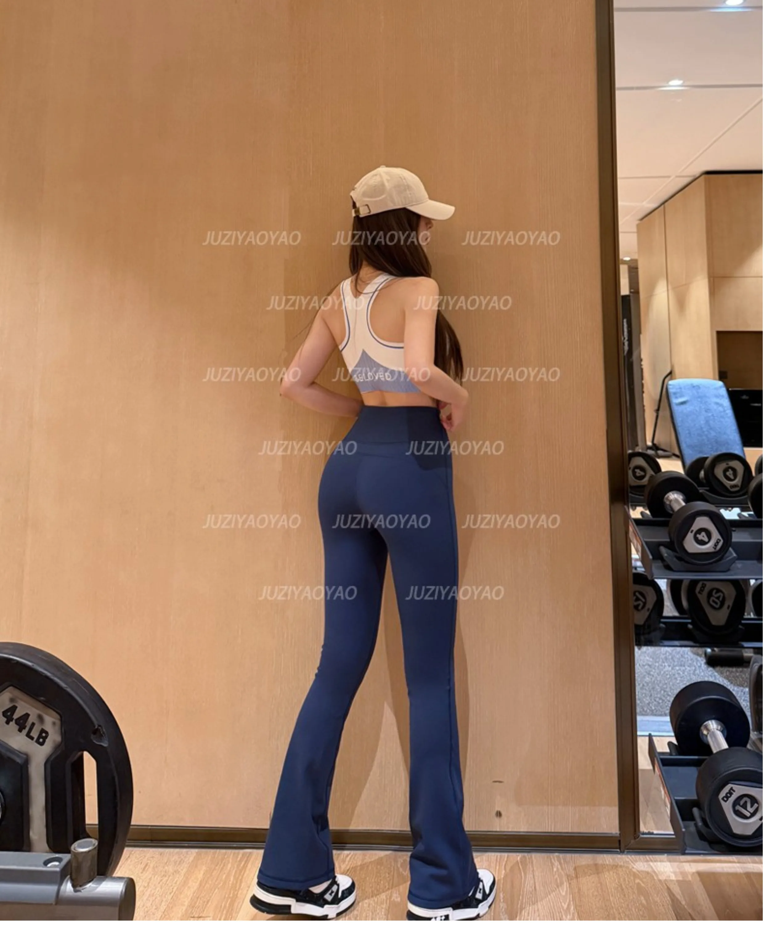 Neue Damen-Schlaghose mit hoher Taille, hoher Elastizität, Bauchkontrolle, Hüftstraffung, atmungsaktiv, für Laufen, Fitness und Freizeit. – Detail 1