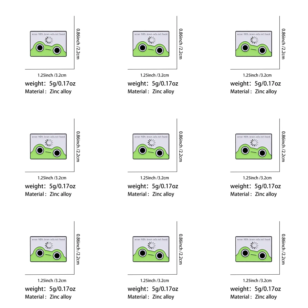 9pcs Error 404 Brain Cells Not Found Frog Enamel Pin Set Cartoon Brooch For Coat Collar Lapel Pins Metal Badges Jewelry Gift