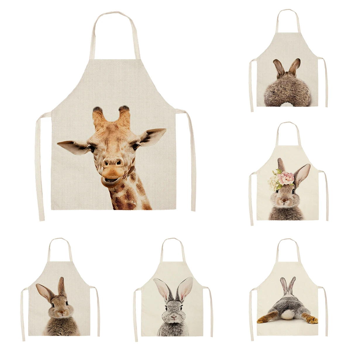 Women\'s kitchen apron Natural and Animal Styles Restaurant chef barber barman waterproof apron for menand child painting apron