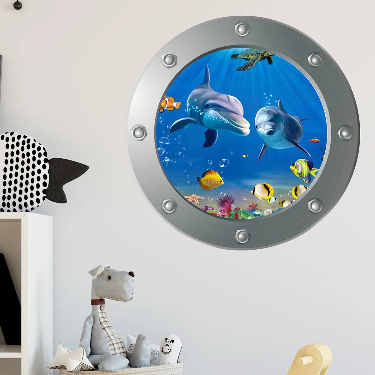 1pc Sea World Toilet Sticker 3D Shark Toilet Lid Decals Fridge Washing Machine Sticker Shark Graphic Wall Sticker