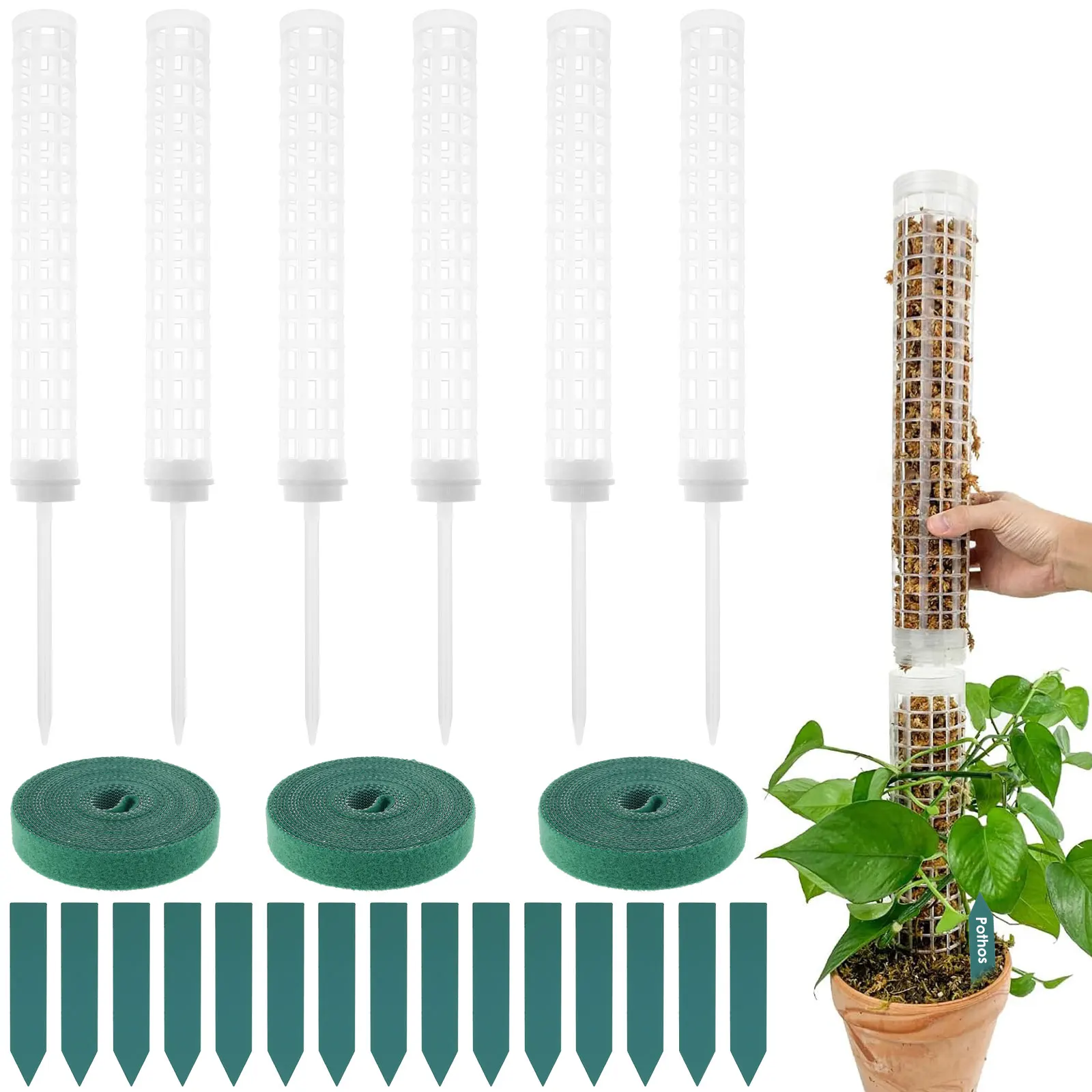 

6Pcs Plastic Moss Poles for Plants Stackable Moss Poles Kit Easy to Install Monstera Moss Support Pole Climbing Plants Poles