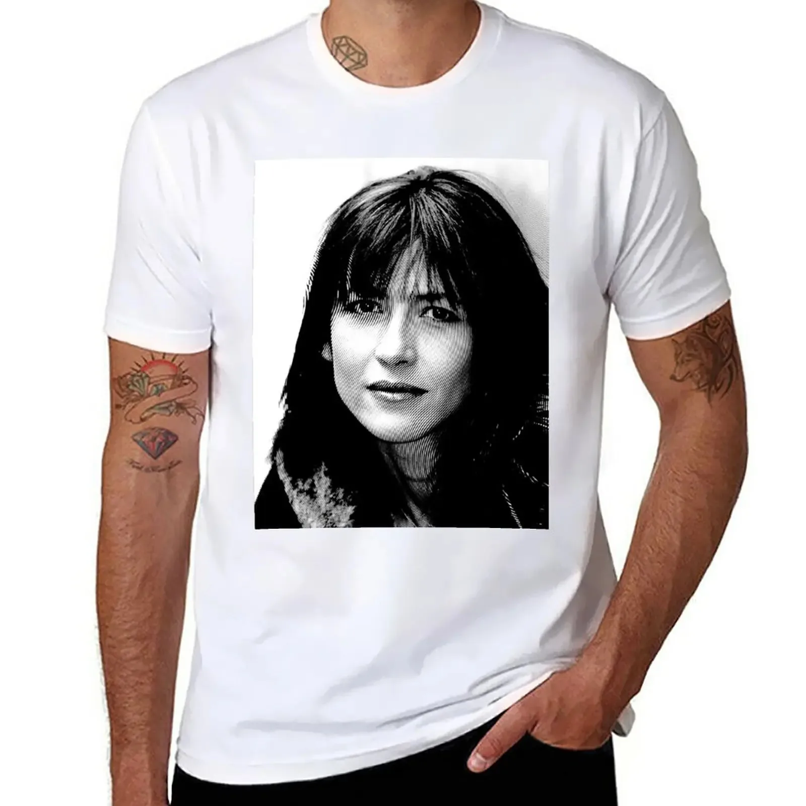 New Sophie Marceau Black & White Linocut T-Shirt Tee shirt hippie clothes t shirts for men cotton