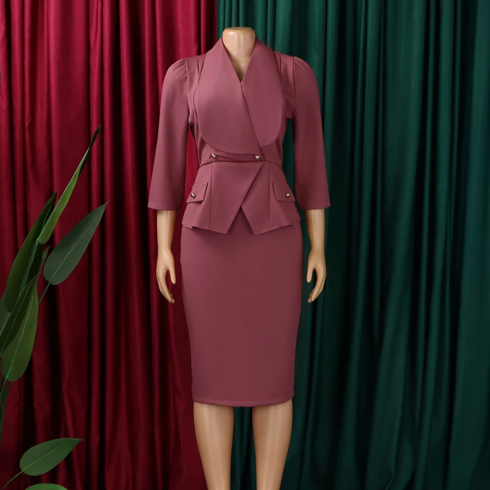 Großer Kragen 3/4 Ärmel Tailliertes Büro-Damenkleid Schönes Modisches Elegantes Afrikanisches Midi-Karrierekleid für Damenmode – Detail 7