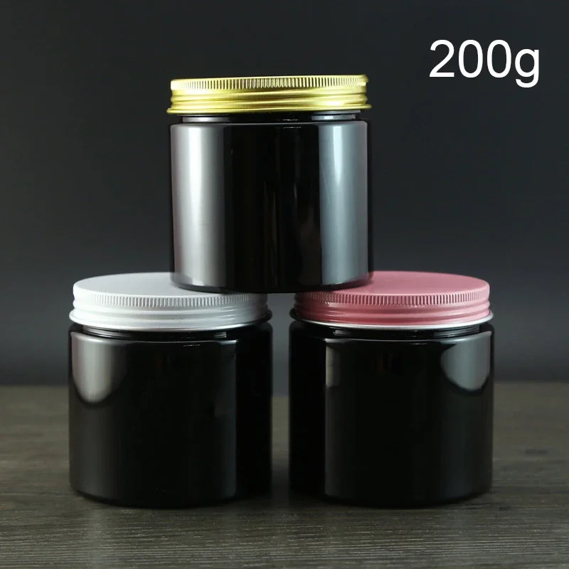 200g Empty Plastic Jar Black Cosmetic Container Body Lotion Makeup Cream Spice Candy Coffee Travel Refillable Bottle