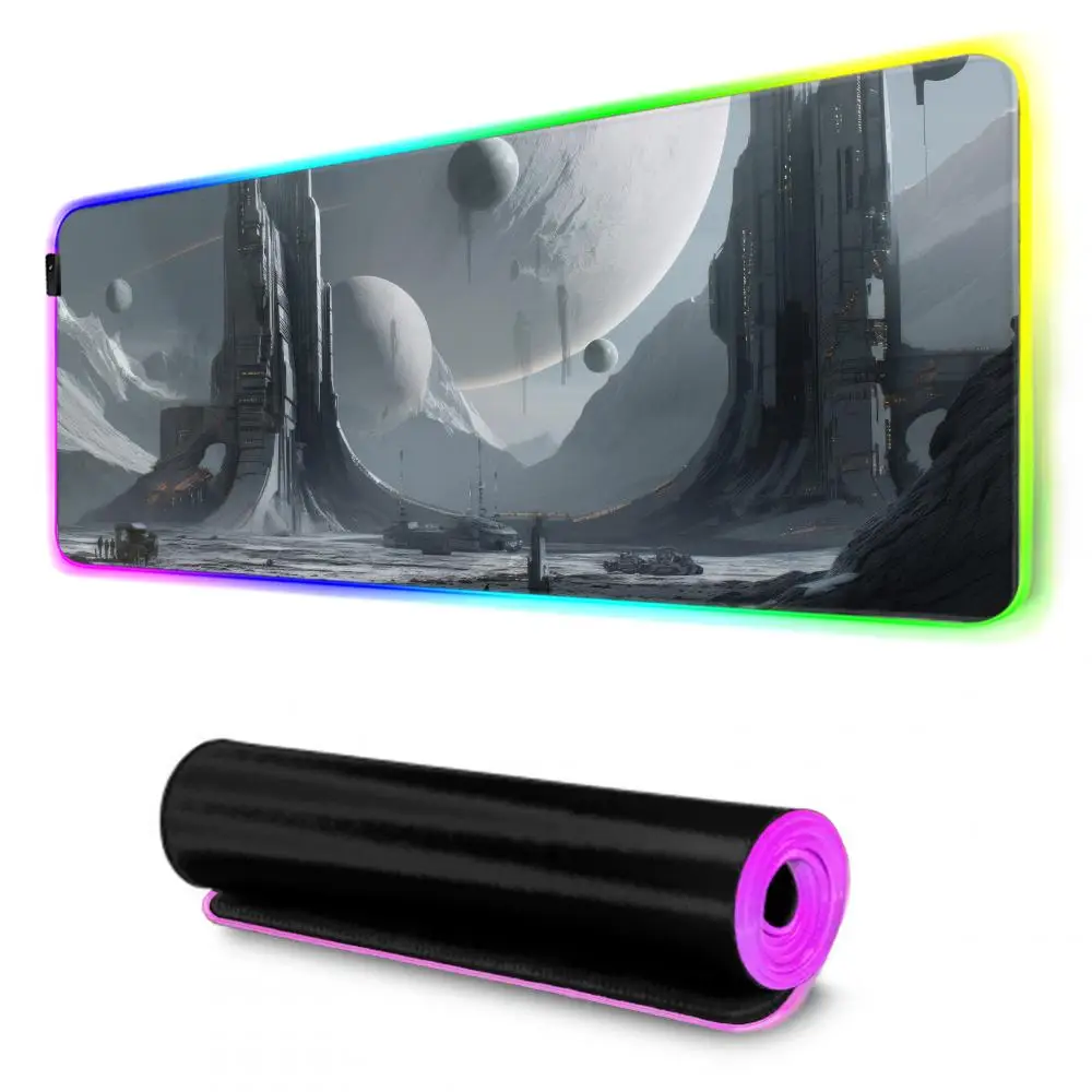 الخيال العلمي الفضاء الخارجي ماوس الوسادة RGB لوحة ماوس للألعاب كبيرة LED الوسادة الكمبيوتر حصيرة مكتبية مضيئة ماوس الوسادة كبيرة لوحة المفاتيح الحصير الجدول البساط مع