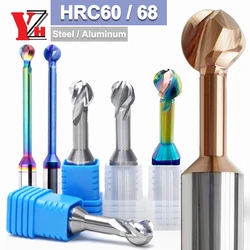YZH HRC60/68 Ball T-shaped Arch Milling Cutter Lollipop End Mill CNC Cutter 3D For Steel Aluminum R1 R2 R3 R4 R5 R6-R10