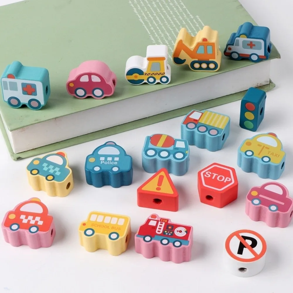 ​Colorful Montessori String Beads Toy​ Lacing Beads Design​ ​Stacking Blocks​ ​Early Educational Threading Toy​ Various shapes