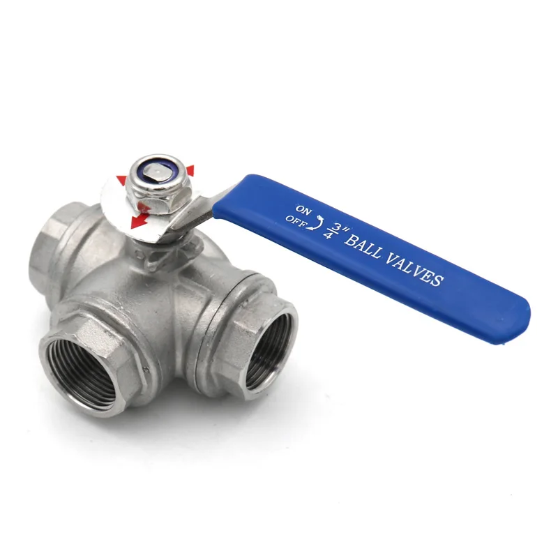 SS304 316 Stainless Steel BSPT Three Way Ball Valve T L Type 1/4