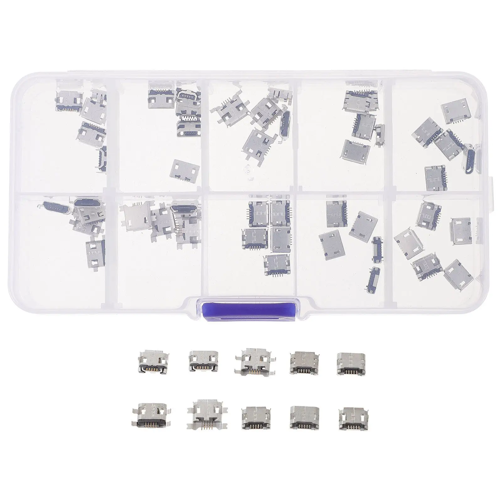 50Pcs Micro USB Female Socket 5P Port Copper Core High-Strength Construction Fast Charging Compatible Solder Plug USB