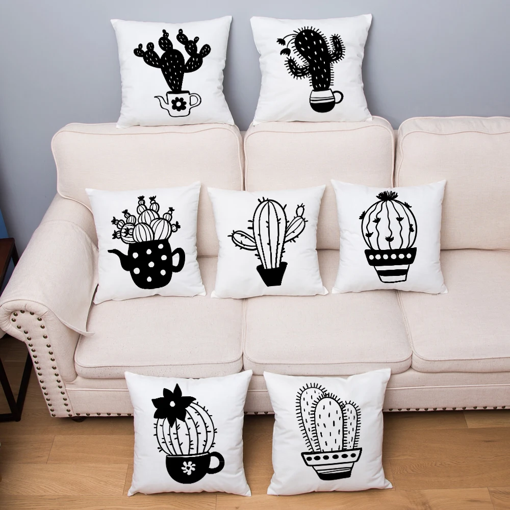 

Cartoon Cactus Print Pillowcase Peach Skin Cushion Cover Pillowcase Home Decor Pillowcase