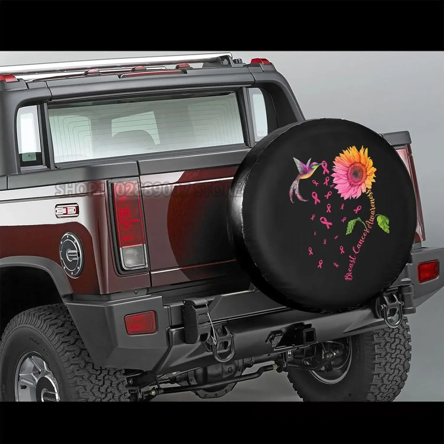 Breast Cancer Awareness Sunflower Spare Tire Cover Dustproof Sun Protection Universal Tire Cover for Trucks and Many Vehicle