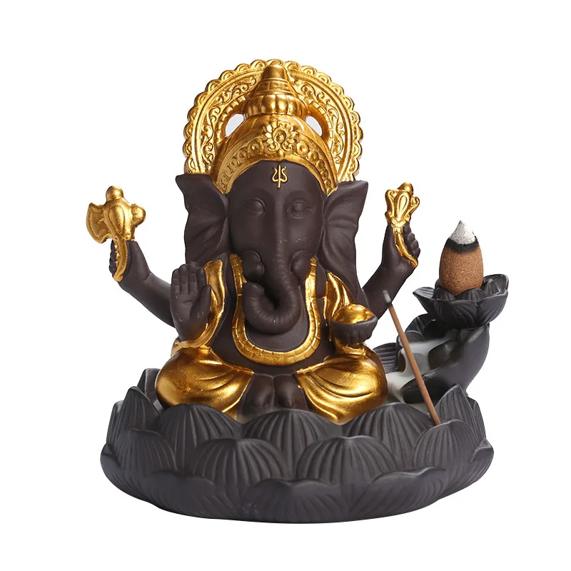 Zen Ornament India Elephant God Buddha Purple Clay Backflow Incense Stick Holder Home Decor Censer