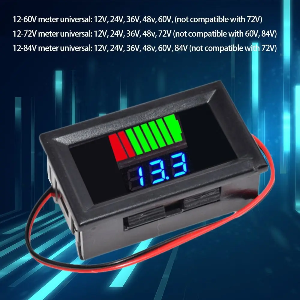 Digital Display LED Car Battery Charge Level Indicator 12V 24V 36V 48V 60V 72V Battery Tester Lithium Battery Capacity Meter