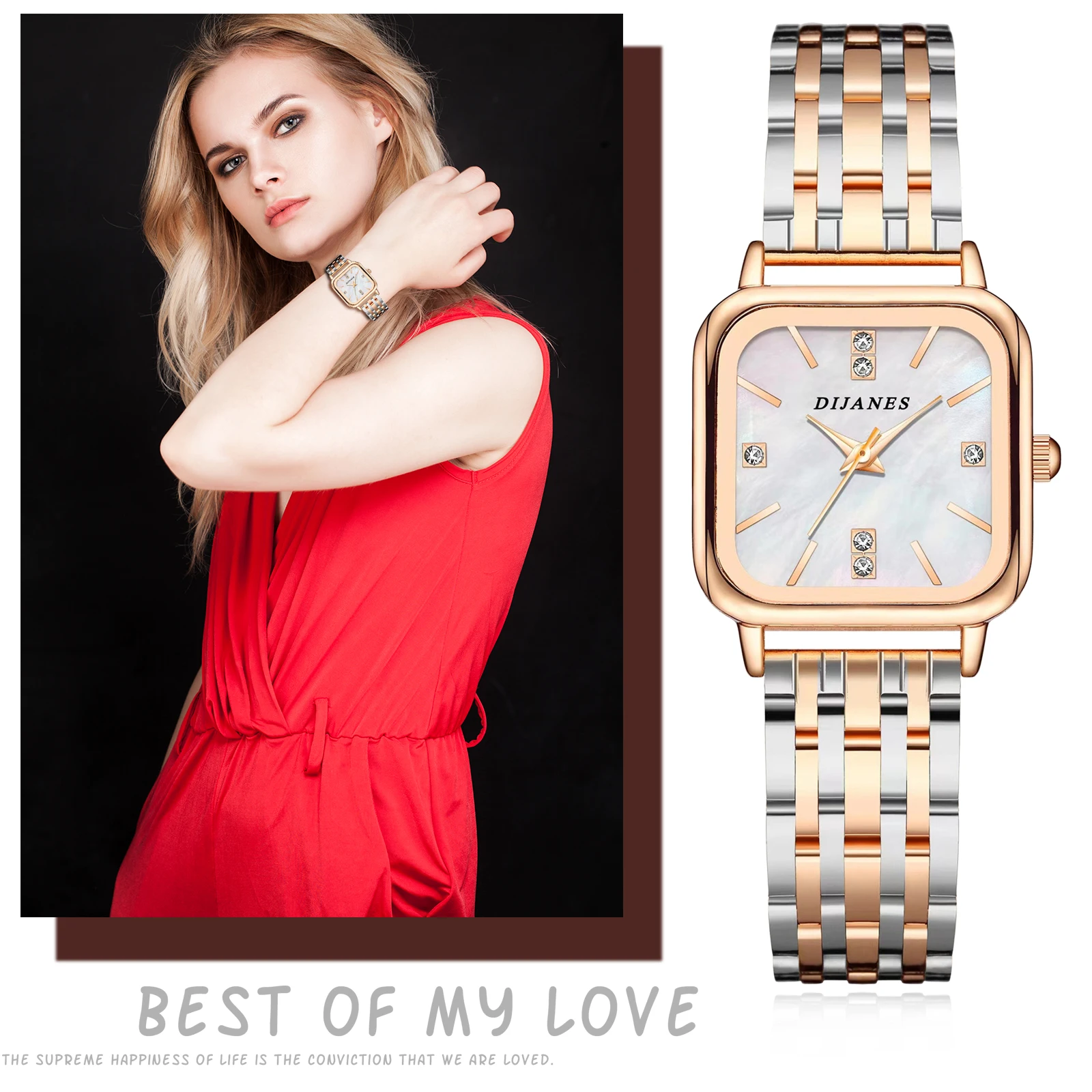 Lancardo นาฬิกาควอตซ์หน้าปัดสี่เหลี่ยมแวววาวของผู้หญิงนาฬิกาข้อมือสแตนเลสนาฬิกาผู้หญิงของขวัญวันคริสต์มาส