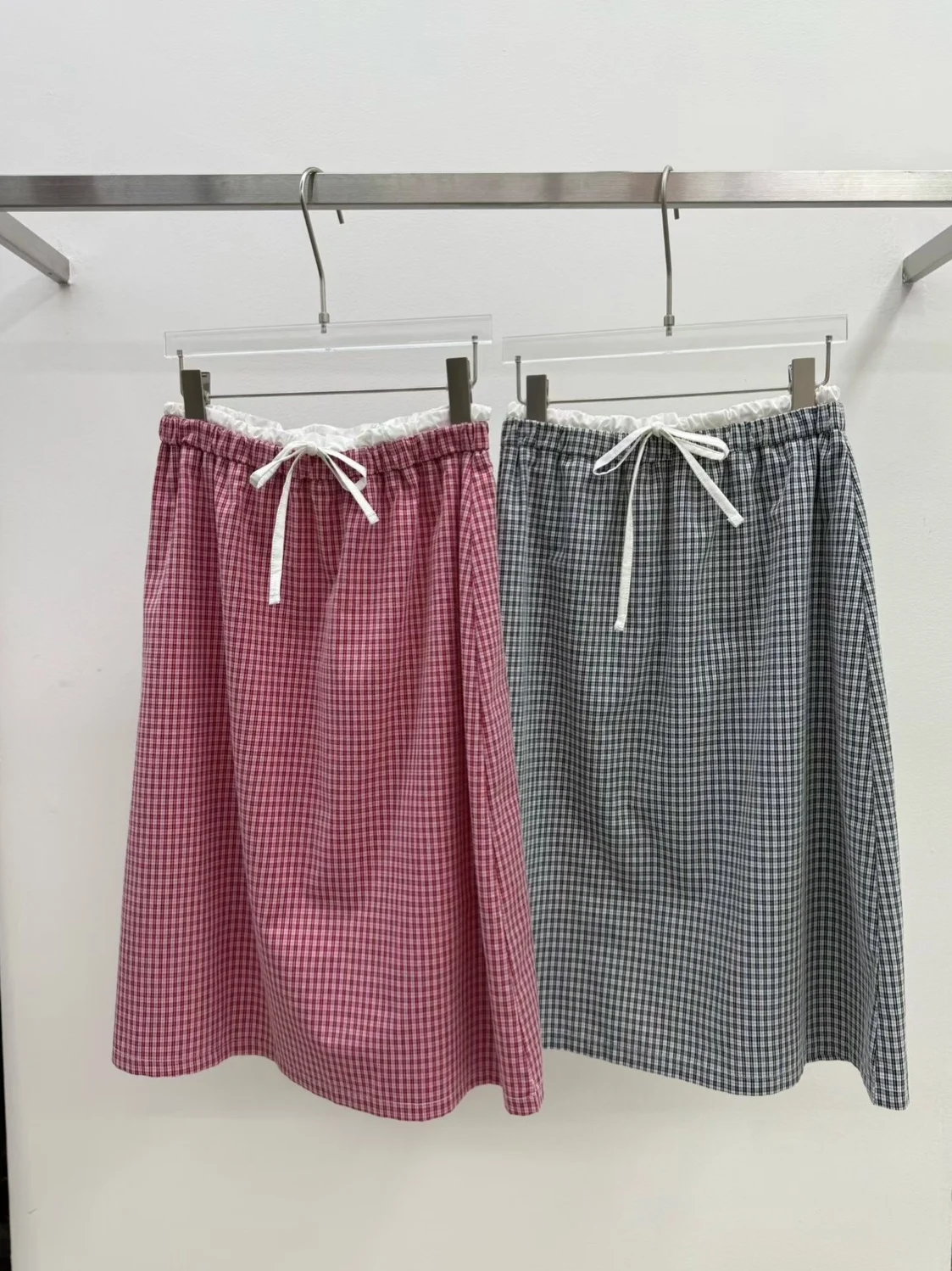 Casual Plaid  Skirt Women's Half-length Skirts Contrast Color Drawstring Loose Fit Elastic Waist Straight Cut Spring 2026